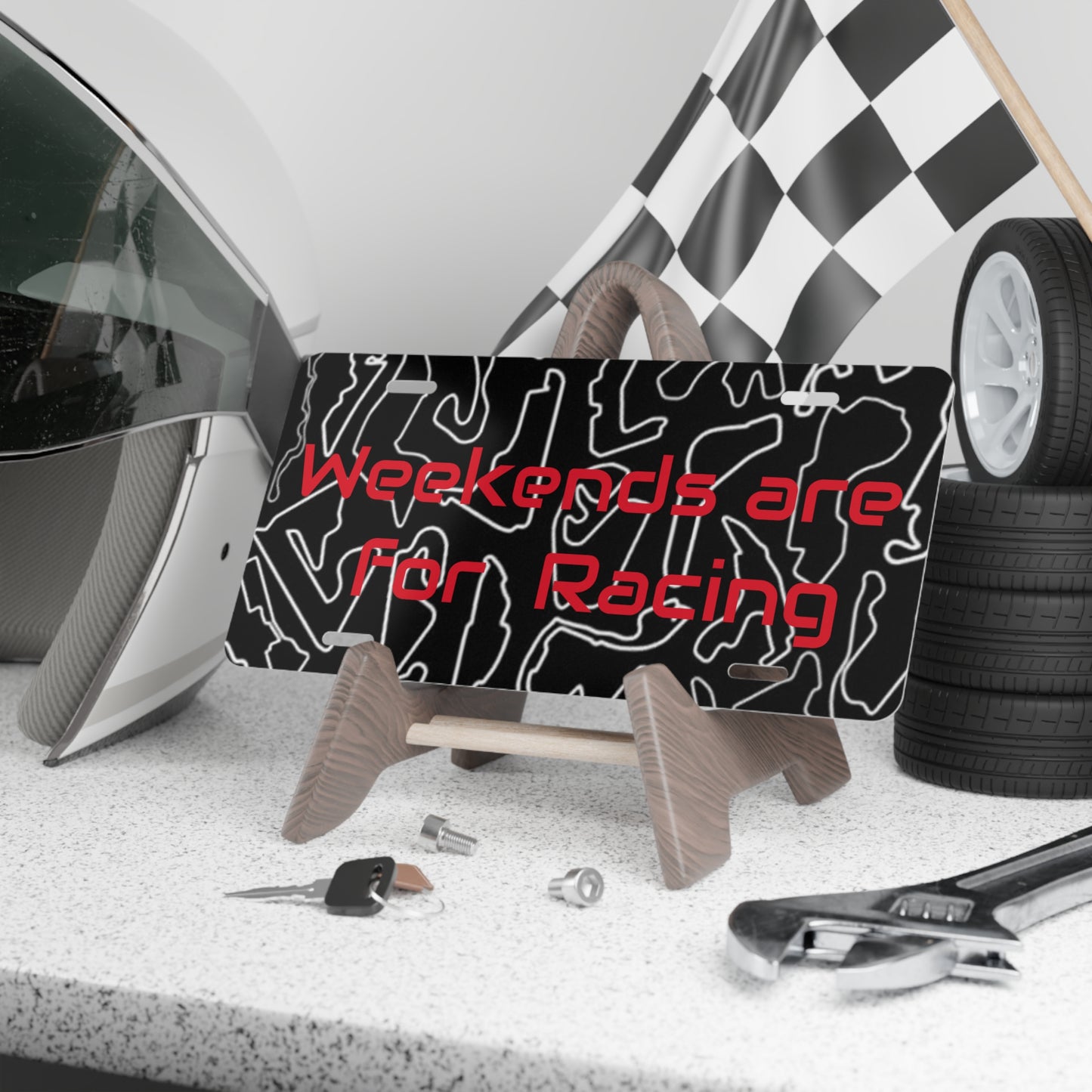 Quirky Racing Vanity Plate - "Weekends are for Racing" Metal Decor